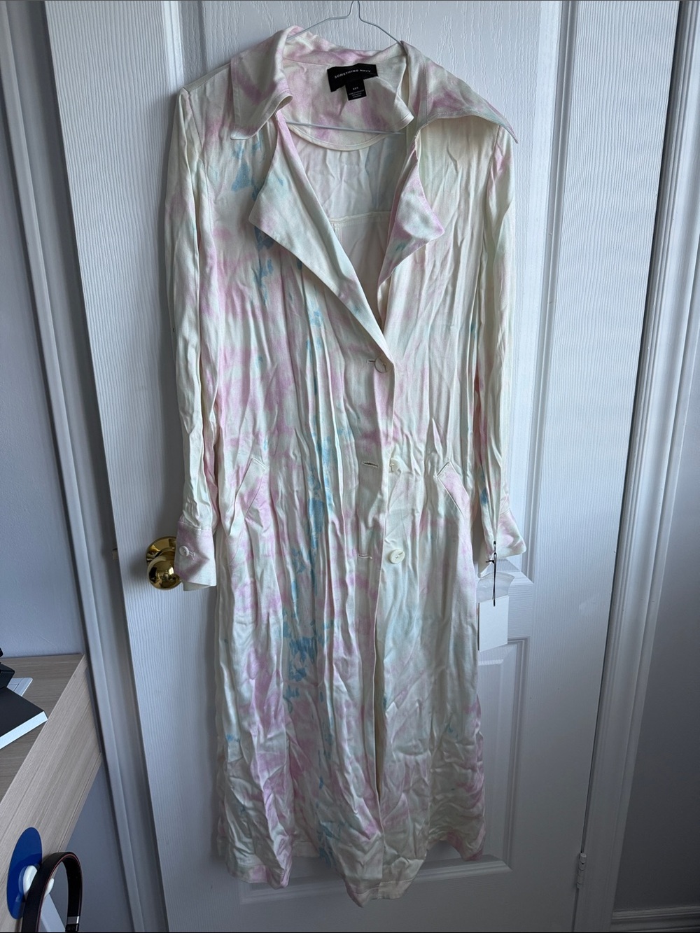Something Navy Pink and Blue Chiffon Tie-Dye Duster